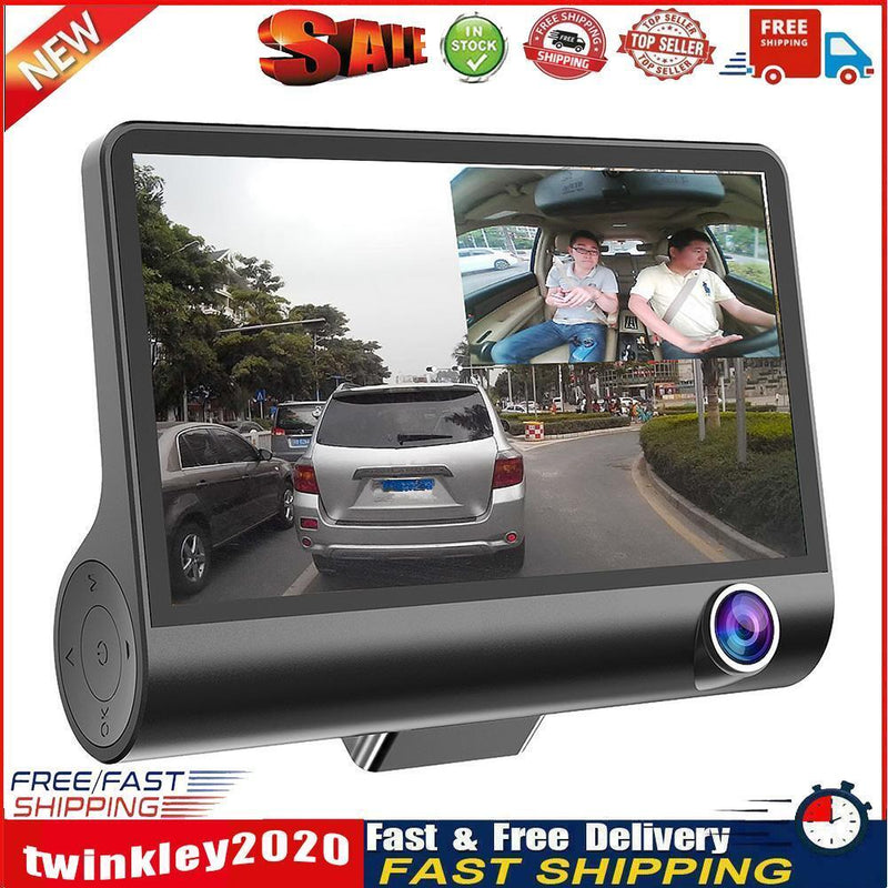 4 inches 1080P HD 170° 3 Lens Car DVR Dash G-sensor Recorder+Rearview Cam Newly