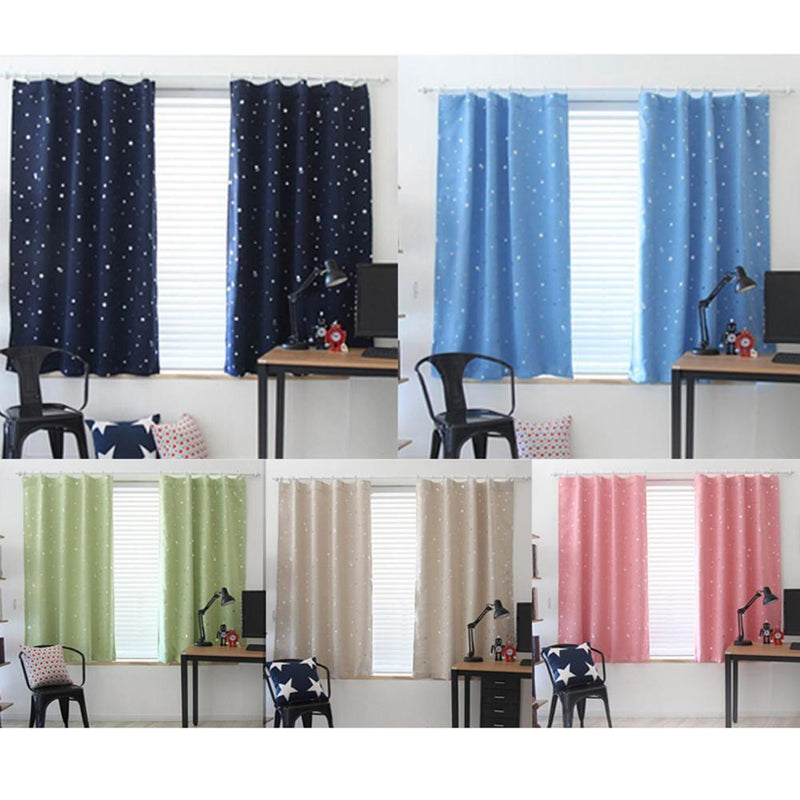 4pcs 100x130cm Full Blackout Shading Stars Curtains Hook Grommet Dark Blue