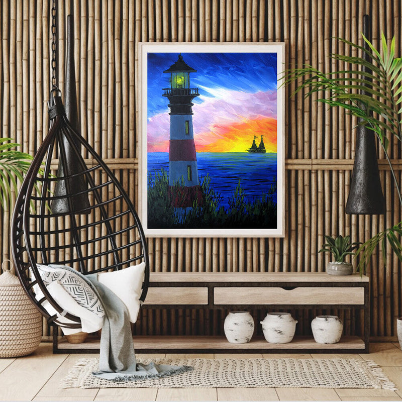 Evening Lighthouse Oil Paint By Numbers DIY Handpainted Canvas Home Decorations