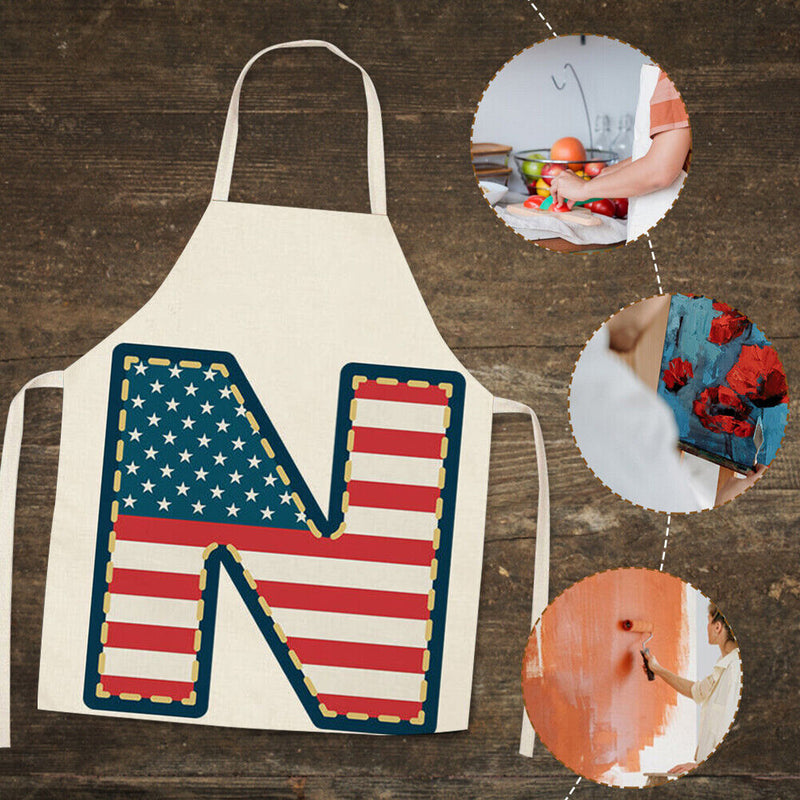 Flag N Print Apron Linen Waterproof Cooking Bibs Chefs Pinafore (68x55cm)