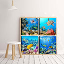 4 Panels Sea Life Oil Paint By Numbers Canvas DIY Picture Hand Painted Wall Art