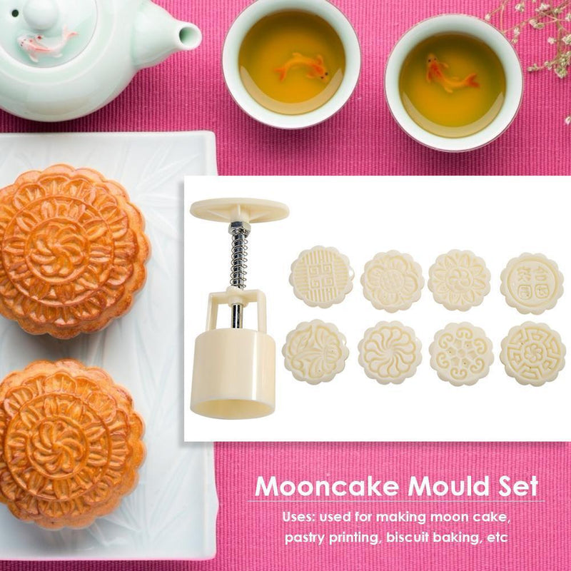 9pcs Round Ice Mooncake Mold Hand Press Pastry Cakes Mould DIY Kitchen Bake