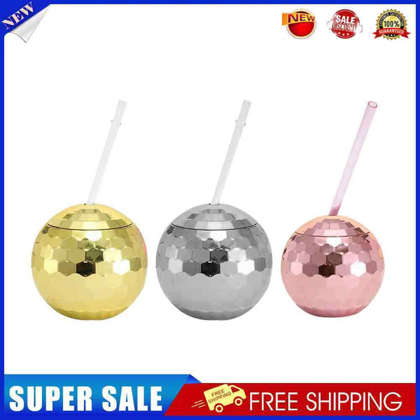 #A 600ml Disco Mirror Ball Cups Cocktail Cup with Straw Nightclub Party Wine Gla