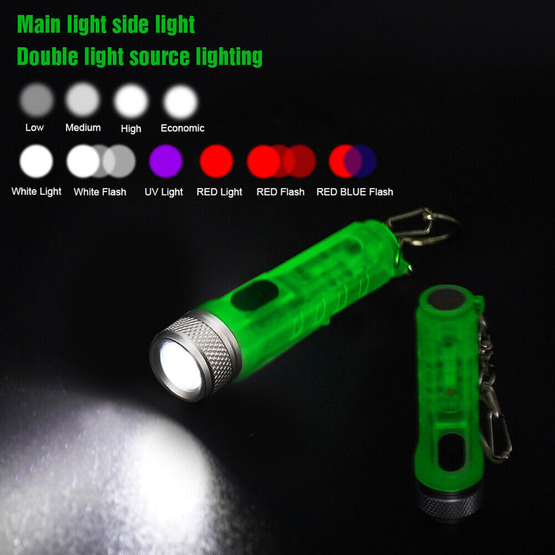 Mini Keychain Torch w/ Buckle USB Rechargeable EDC Flashlight (Fluorescent)