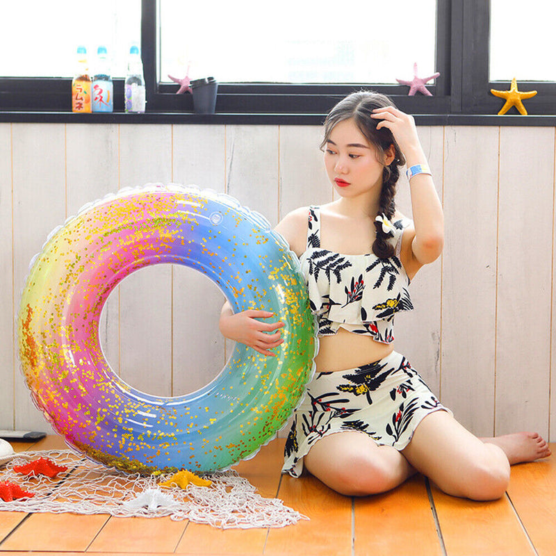 Sequin Swimming Ring Adults Kids PVC Pool Float Rainbow Circle (Color 70)