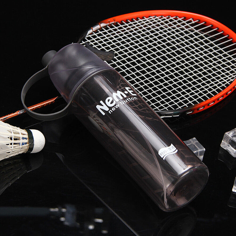 Plastic Spray Cool Summer Sport Water Bottle Portable Drink Kettle (Black) Newly