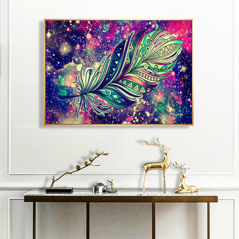 Oil Paint By Numbers Picture DIY Painting Colorful Feathers Drawing on Canvas