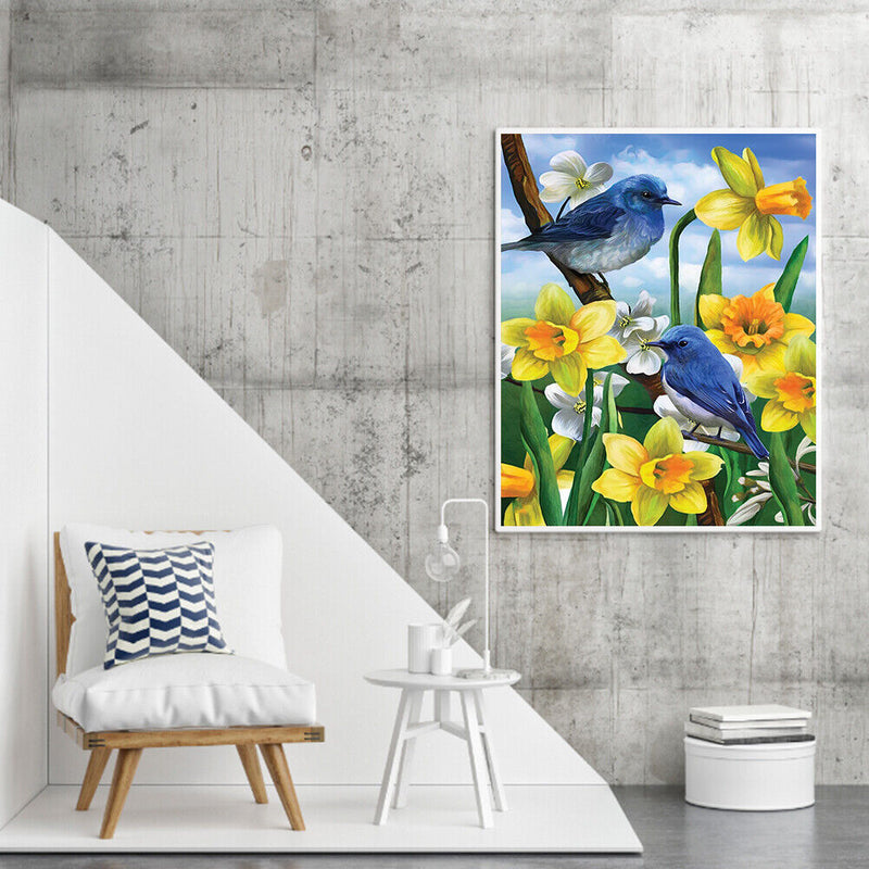 Bird and Flower Oil Paint By Numbers DIY Handpainted on Canvas Wall Art Pic
