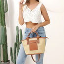 Straw Tote Handbag Woven Handmade Beach Basket Leather Women Vacation Purses