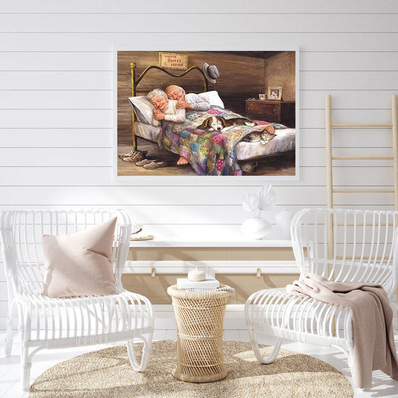 5D DIY Diamond Drawing Elderly Couple Resting Kits Full Square Drill Wall Decor