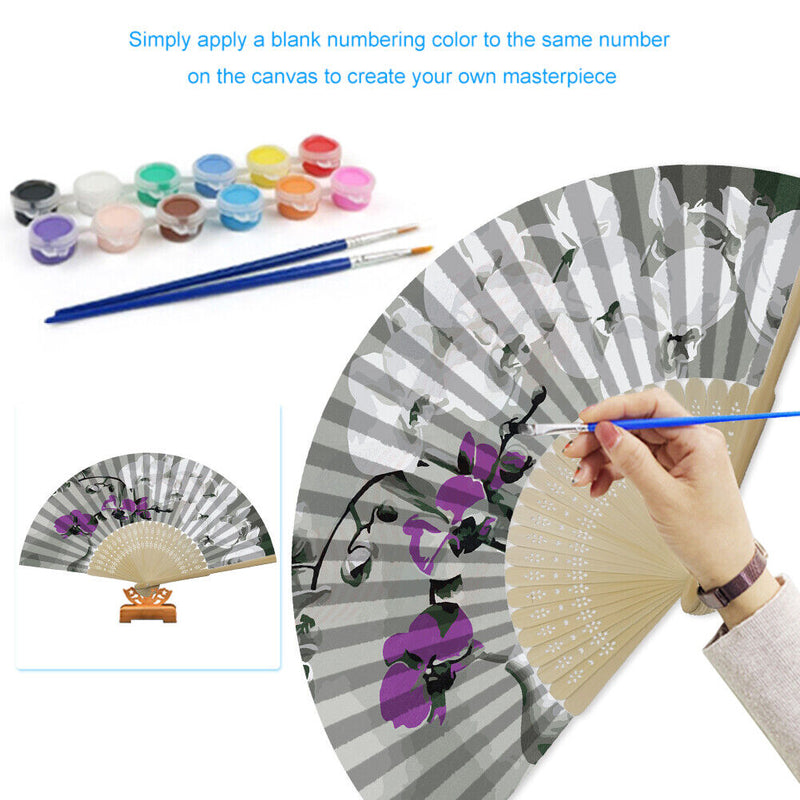 Oil Paint Folding Fan By Numbers DIY Butterfly Orchid Painted Art Craft Handmade