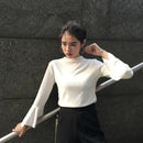 Spring Daily Flare Sleeve T-shirt Women Sweet Bottoming Tops (White XL)