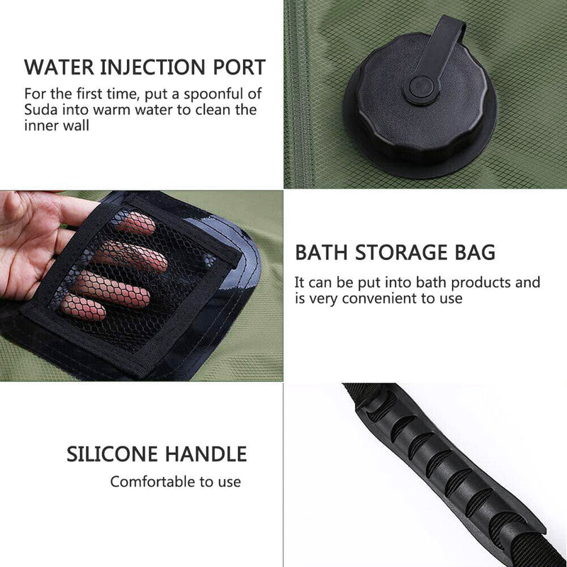 Outdoor Camping Water Storage Bag Portable Solar Shower Bath Bags (Green) Newly
