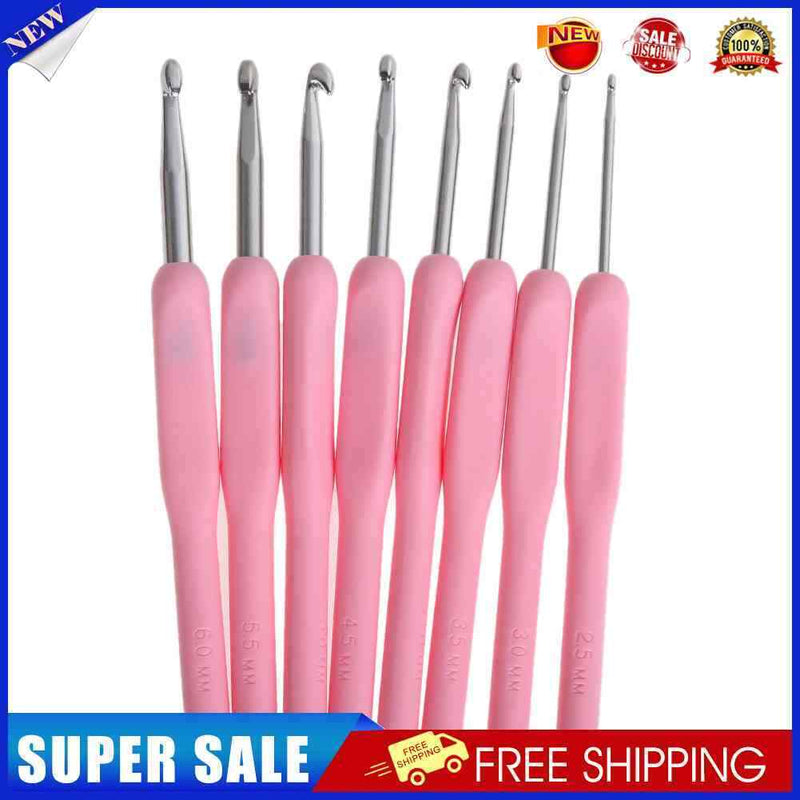8 sizes Soft Plastic Handle Home Aluminum Crochet Knit Hook Needle  Pink
