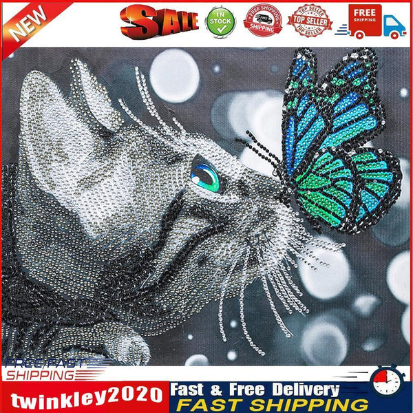 5D Crystal Drill Diamond Painting DIY Mosaic Kits (V037 Butterfly Cat) Newly