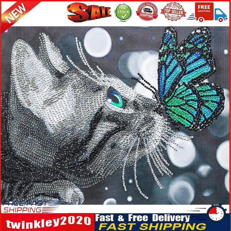 5D Crystal Drill Diamond Painting DIY Mosaic Kits (V037 Butterfly Cat) Newly