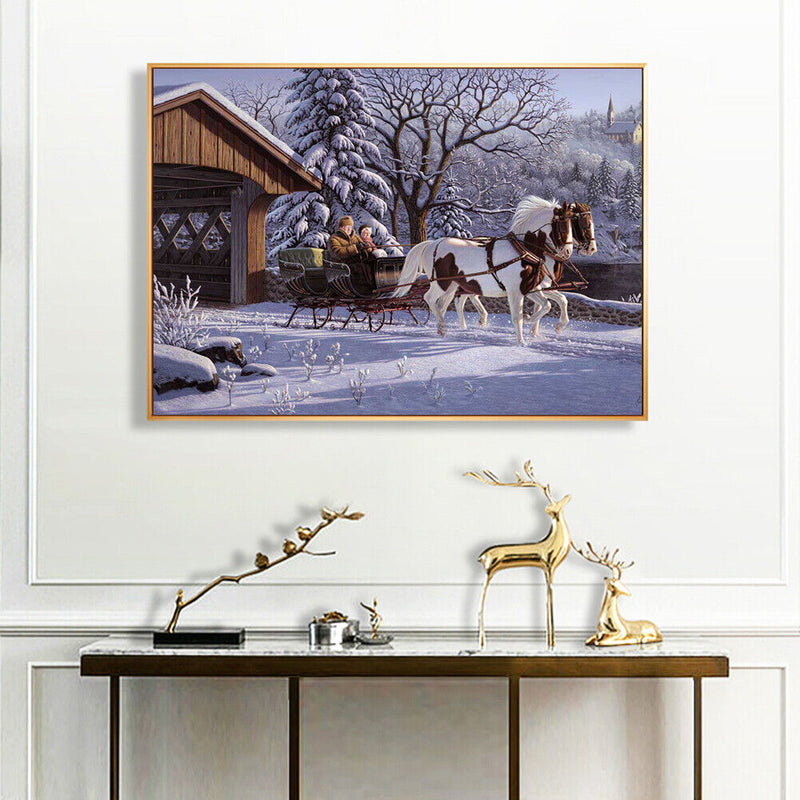 DIY Paint By Number Kit Snow Carriage Scenery No Frame for Home Decoration