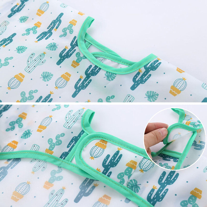 Baby Feeding Bibs Kids Waterproof Long Sleeve Coverall (0-3Years Cactus) Newly
