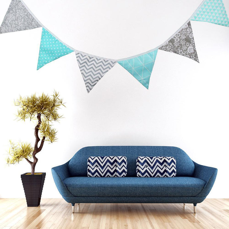 12 Flags Fabric Triangular Flag Bunting Banners Wedding Party Home Decor