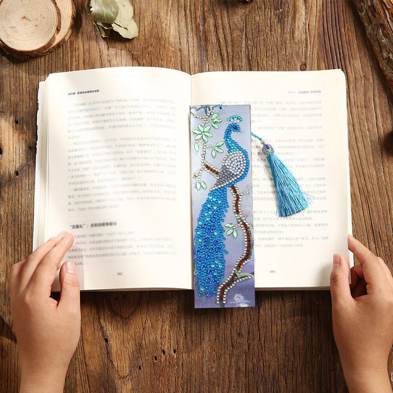 Leather Diamond Painting Special Shaped Tassel Blue Peafowl DIY Bookmark Newly