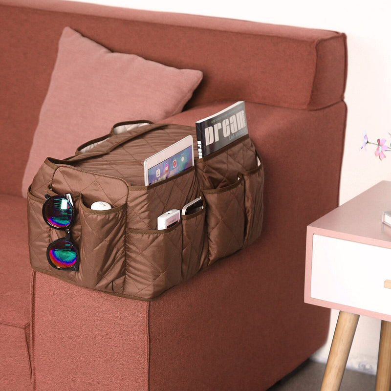 Armchair Caddy Non Slip Sofa Armrest Organizer with 14 Pockets (Coffee) Newly