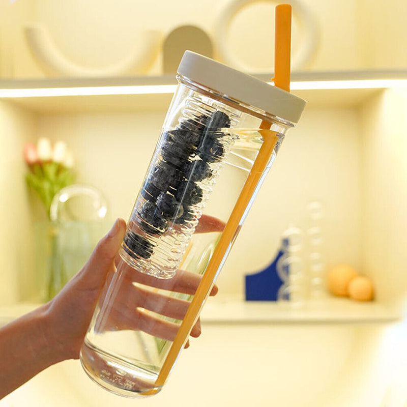 Plastic Water Bottle Straws Portable Tea Fruit Outdoor Travel Mug (Yellow) Newly