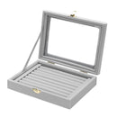 Velvet Glass Jewelry Ring Display Box Tray Holder Storage Box Organizer
