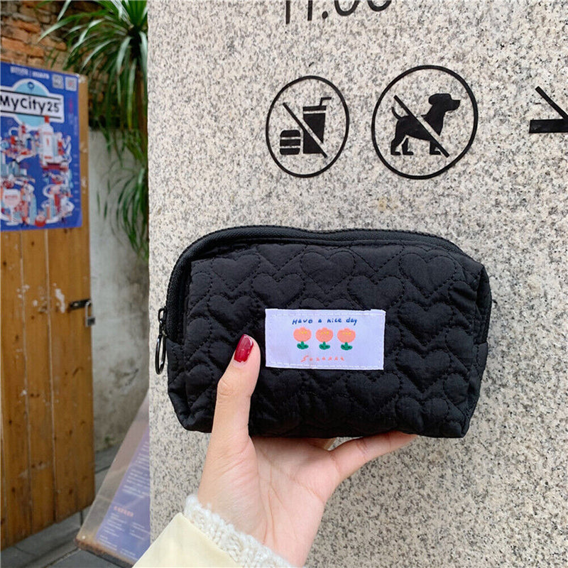 Cosmetic Bag Flower Heart Print Organizer Bag Pouches Zipper Small Beauty Cas