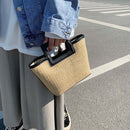 Woven Straw Clutches Bag Women Leather Beach Summer Totes Handbag Wallet