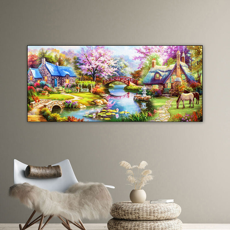 Woods Hut Waters Oil Paint By Numbers DIY Canvas Wall Picture Craft Home De
