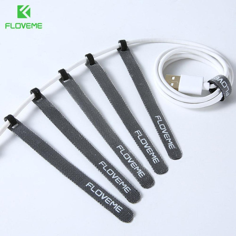 Floveme 5pcs Cable Organizer Belts Wire Management Winder for Earphone USB Cord