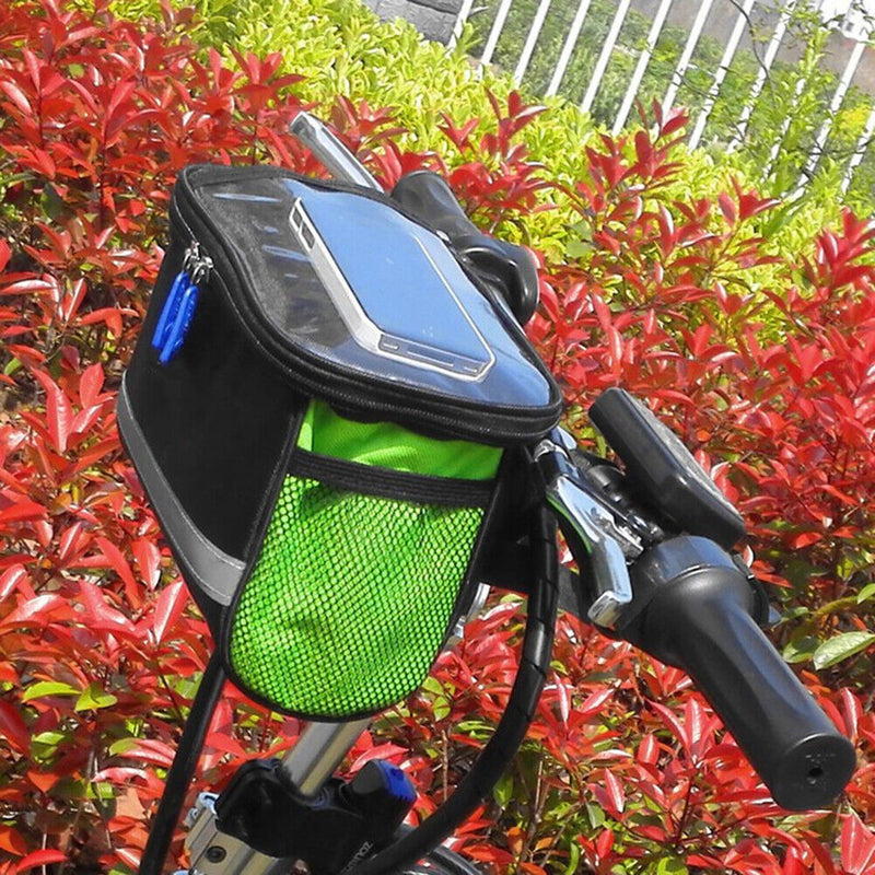 MTB Bike Road Bicycle Handlebar Navigation Bag with Reflective Strip Green Newly