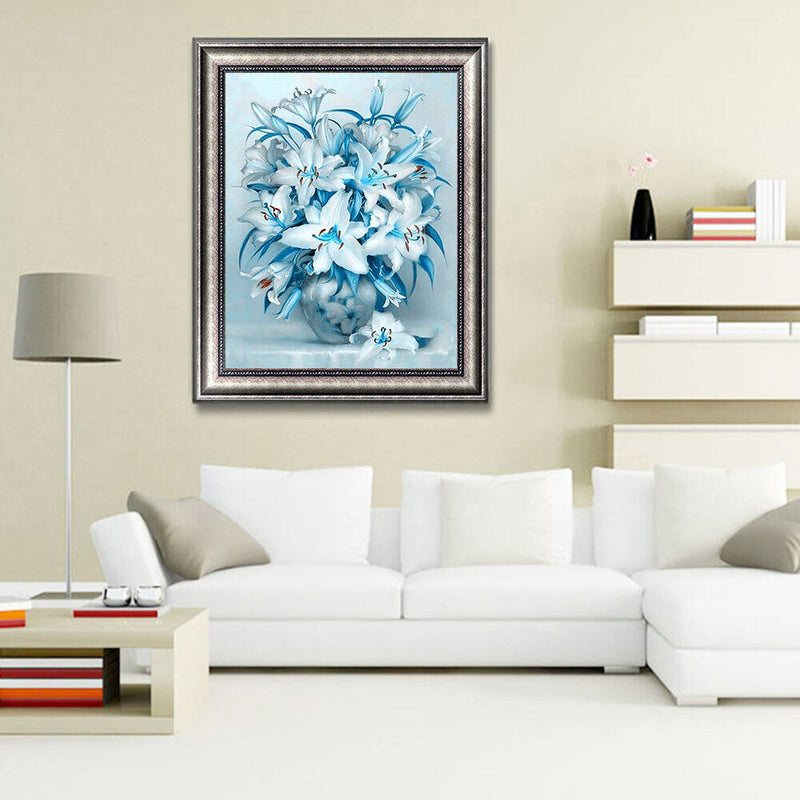 5D DIY Diamond Painting Blue Lily Kits Full Round Drill Wall Rhinestone Decor