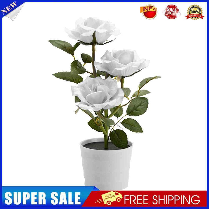 #A 3LED Rose Flower Solar Light Bonsai Flowerpot Garden Indoor Balcony Decor Lam