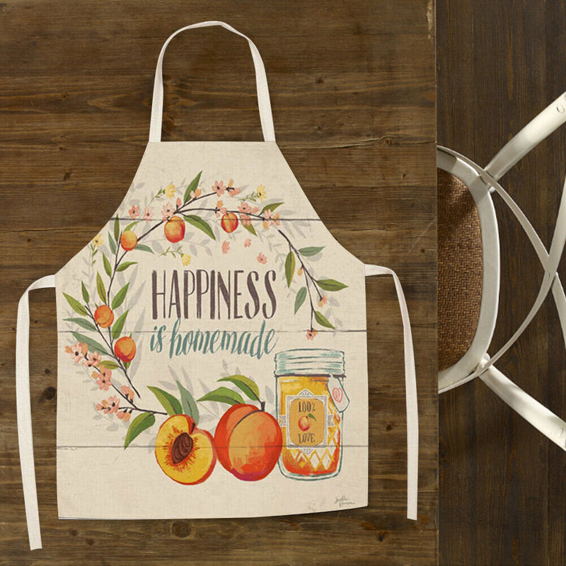 Happiness Kitchen Linen Apron Waterproof Home Cleaning Bib for Women Men Cook