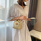 Women Straw Bucket Shoulder Bags Flower Drawstring Crossbody Pouch (Khaki)