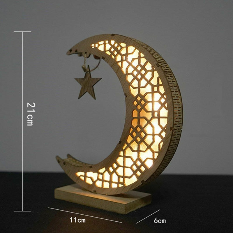 Eid Decor DIY Craft Wooden Ornament Moon LED Light EID Mubarak Light Night Lamp