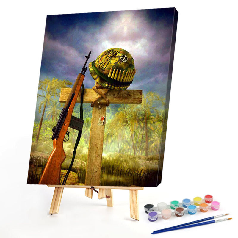 Helmet on Cross Oil Paint By Numbers Kits DIY Canvas Wall Art Picture Home