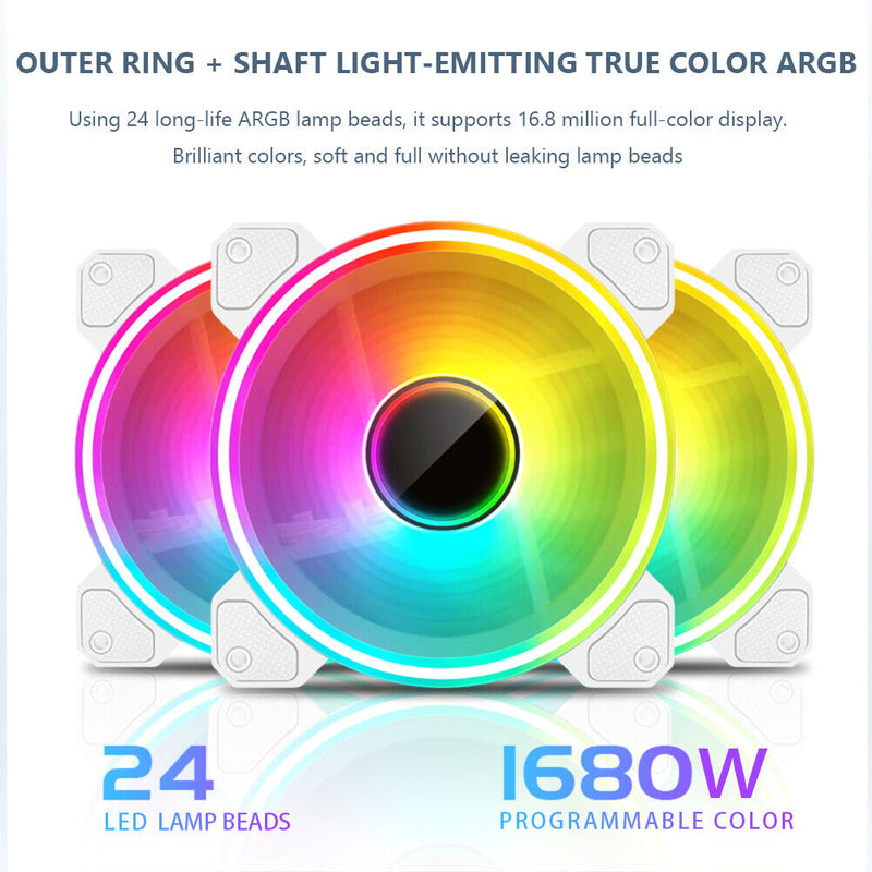 COOLMOON 12cm Silent 4Pin PWM 5V 3Pin ARGB Aura Sync Case Cooling Fan White