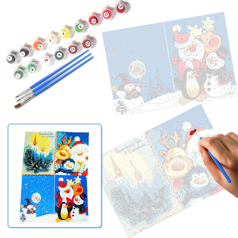Handpainted DIY Christmas Greeting Card Oil Paint by Numbers Pictures Gifts