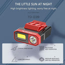 COB LED Sensor Headlamp Waterproof Headlight Clip - on Cap Torch Light (Red)