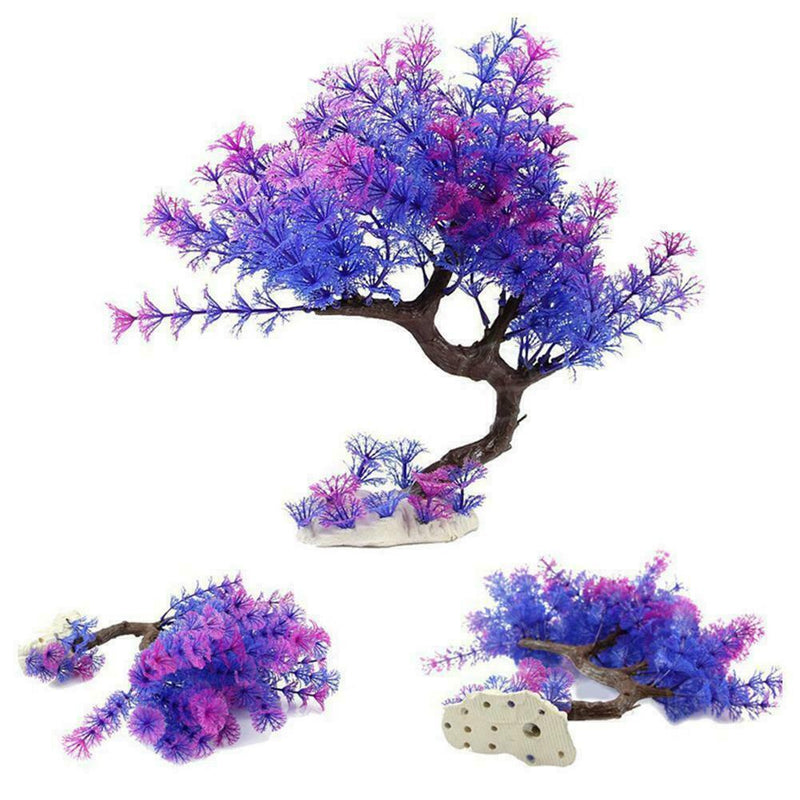 Aquarium Large Artificial Ornament Fish Tank Pink Tree Grass Plastic Plant R0H5