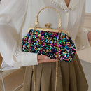 Sequin Clutch Women Evening Purse Metal Party Chain Shoulder Bag (Black)