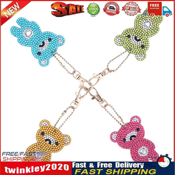 4pcs DIY Bear Full Drill Special Shaped Diamond Painting Keychains Pendant Newly