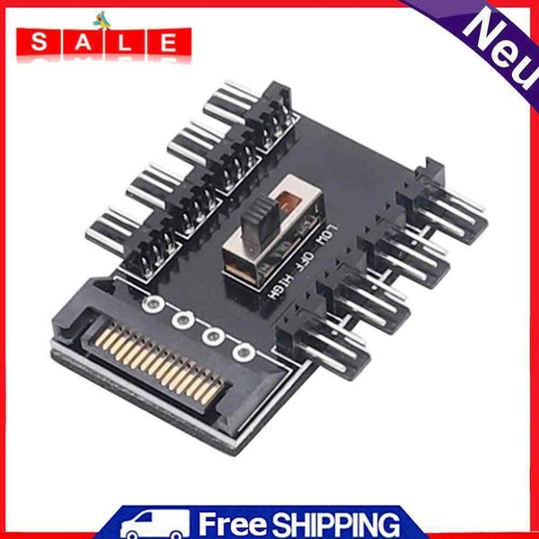 Splitter Cooler Cooling Fan Hub PC SATA 1 to 8 3Pin 12V Power Socket PCB Adapter