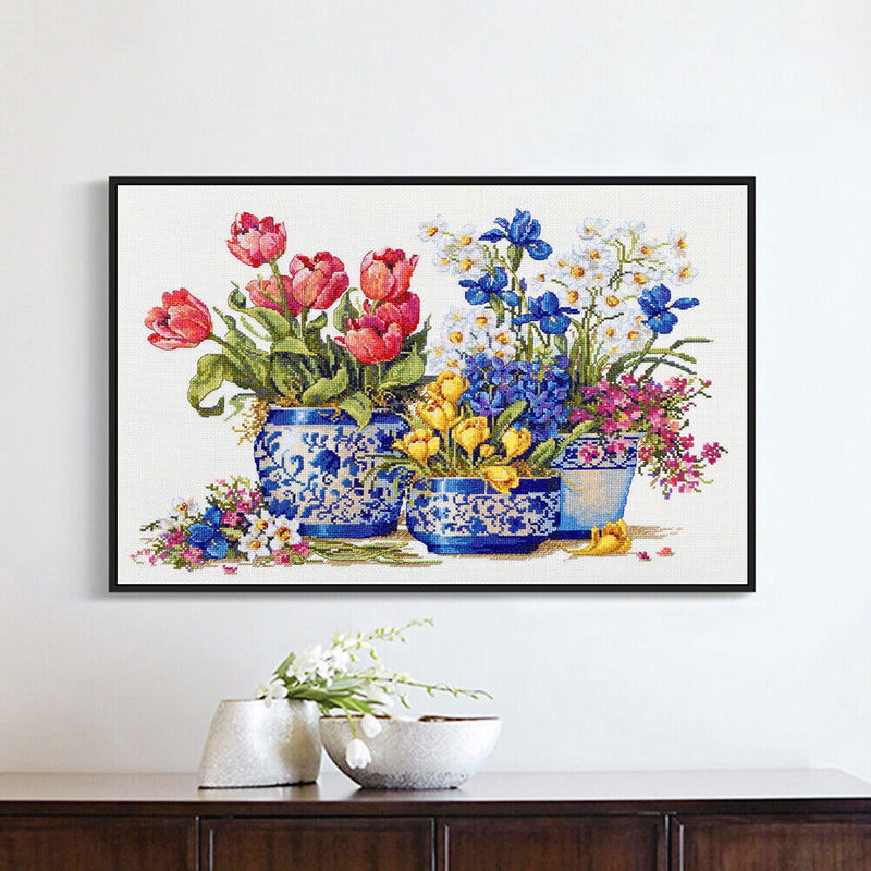 Partial Embroidery Flower Pattern Stamped Canvas 11CT DIY Cross Stitch Kits