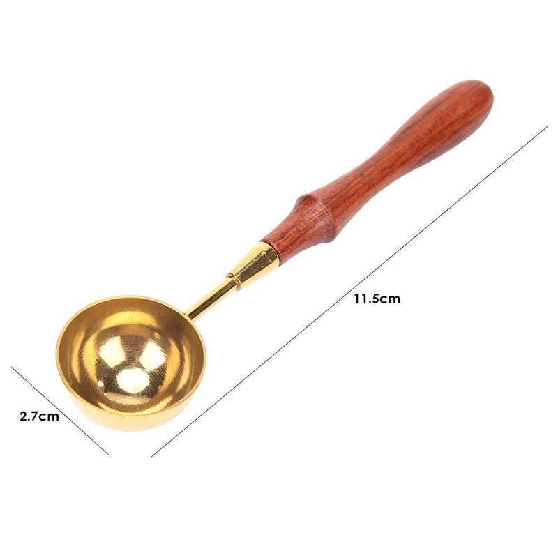 Retro Fire Sealing Wax Stick Metal Brass Spoon Wood Handle Furnace Pot Tool