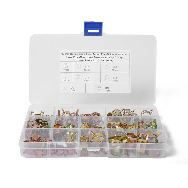 80pcs 6-15mm Spring Clips Fuel Line Hose Water Pipe Air Tube Fastener Clamp