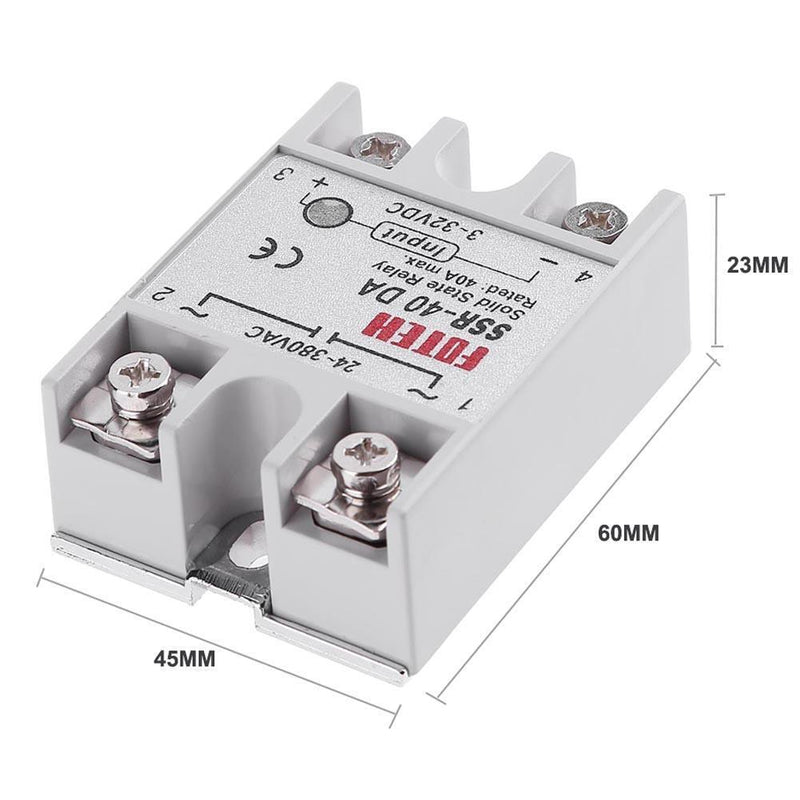 Single Phase DC 3-32V to AC 24-380VAC SSR-40DA 40A Solid State Relay Module