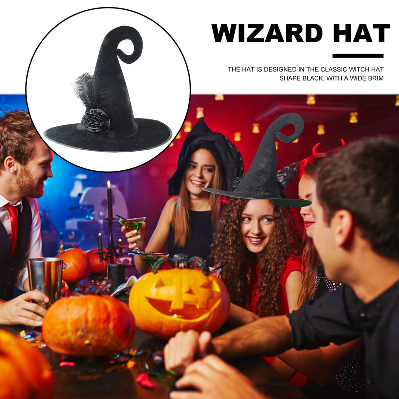 Halloween Witch Hat Pointed Velvet Witch Hat with Flower Woman Costume Props